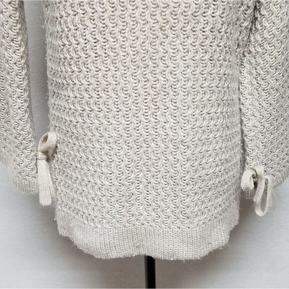 𝅺RARE Vintage 70s Jantzen Tan Chunky Knit Wide Collar Bow Bell Sleeve Cardigan - Picture 13 of 16